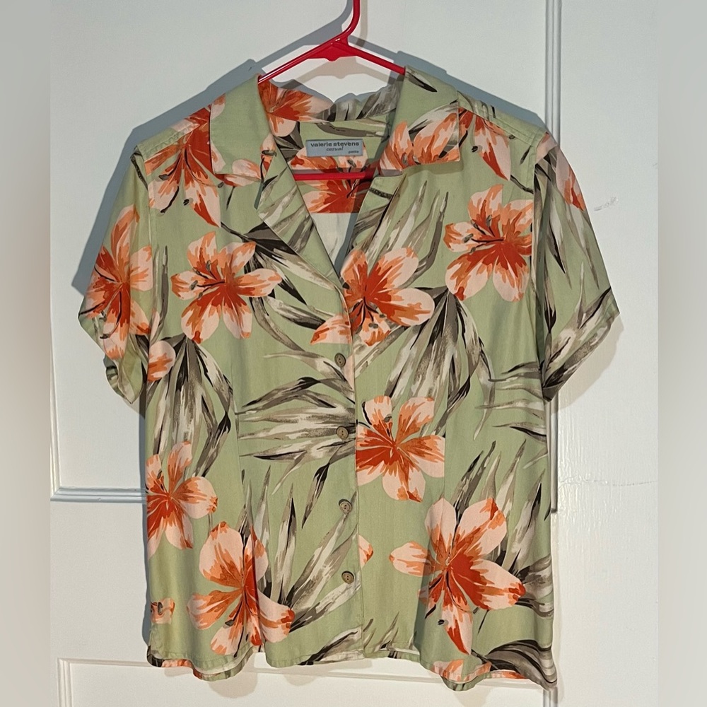 Valerie Stevens Tropical Floral Blouse - Green and Orange